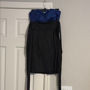 Blue and Black Strapless Sheath Mini Dress